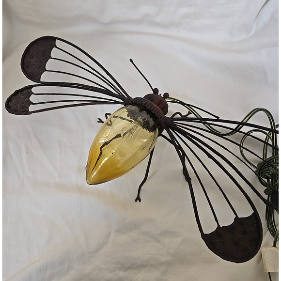 Vintage MCM Dragonfly Bug Light Amber Glass Body Sconce Wired *read* - Picture 3 of 16